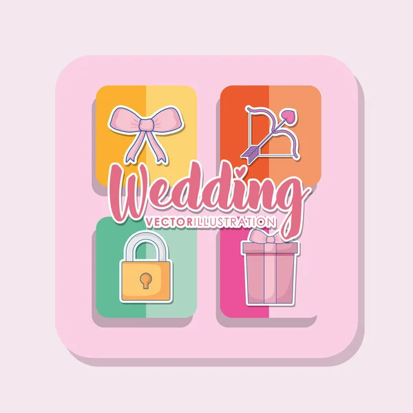Carte de célébration de mariage avec des icônes ensemble — Image vectorielle