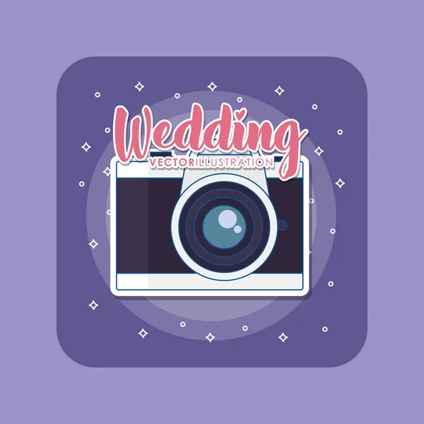 Carte de mariage avec appareil photo — Image vectorielle