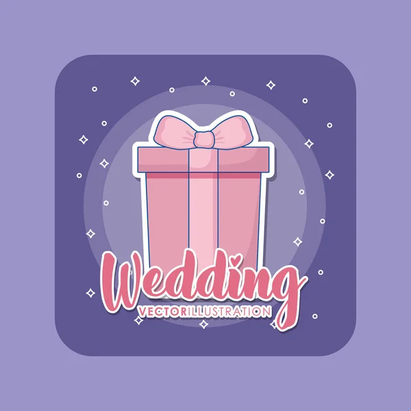 Tarjeta de celebración de boda con caja de regalo — Vector de stock