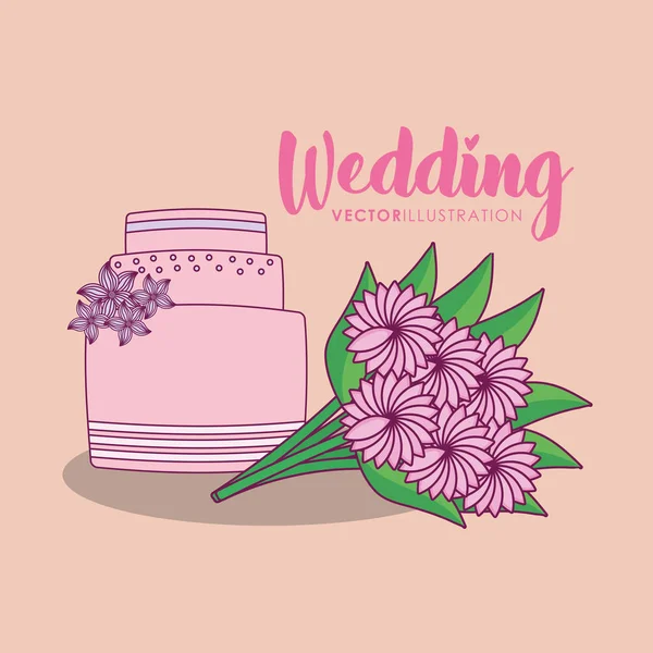 Cartão de celebração do casamento com bolo doce — Vetor de Stock
