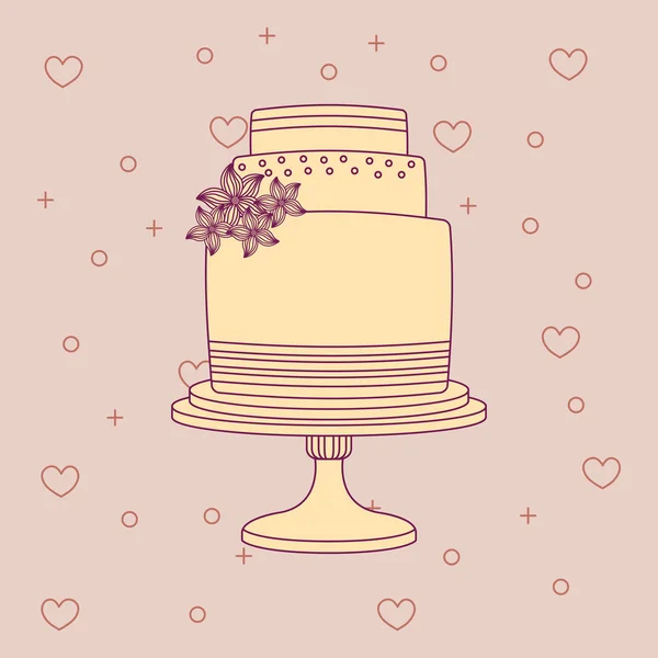 Bröllop fest kort med söt tårta — Stock vektor