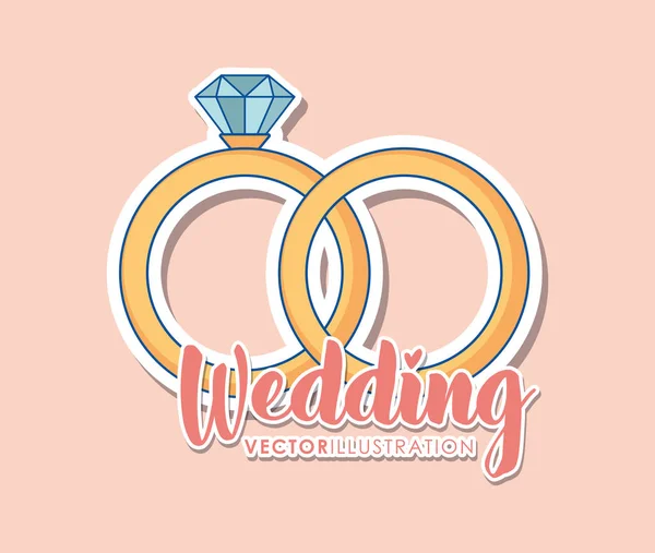 Tarjeta Boda Con Anillos Compromiso Vector Ilustración Diseño — Vector de stock