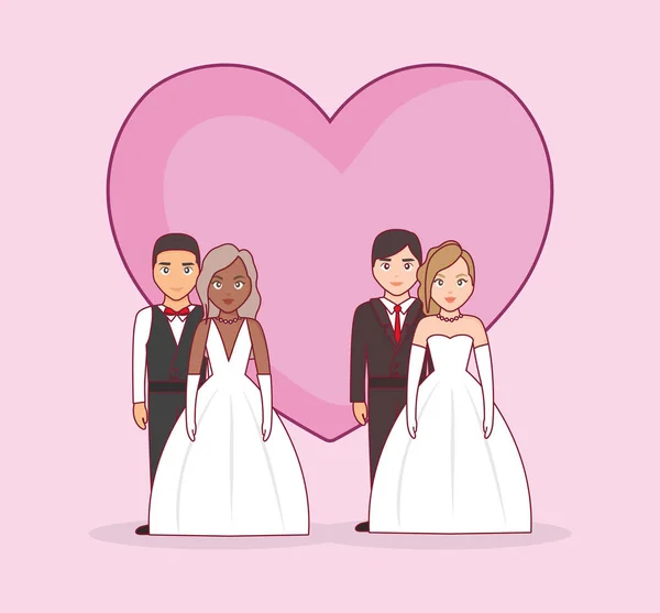 Carte de mariage avec groupe de couples — Image vectorielle