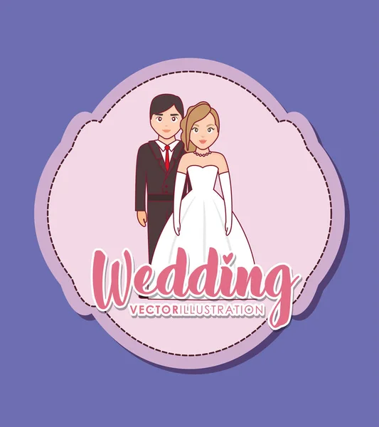 Tarjeta de boda con pareja casada — Vector de stock