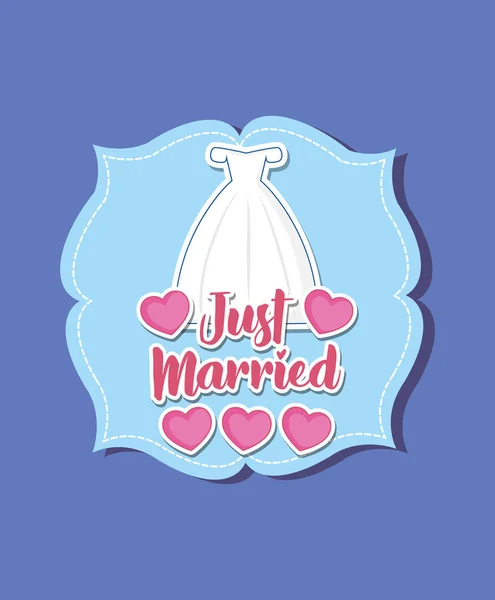 Cartão de celebração do casamento com vestido casado — Vetor de Stock