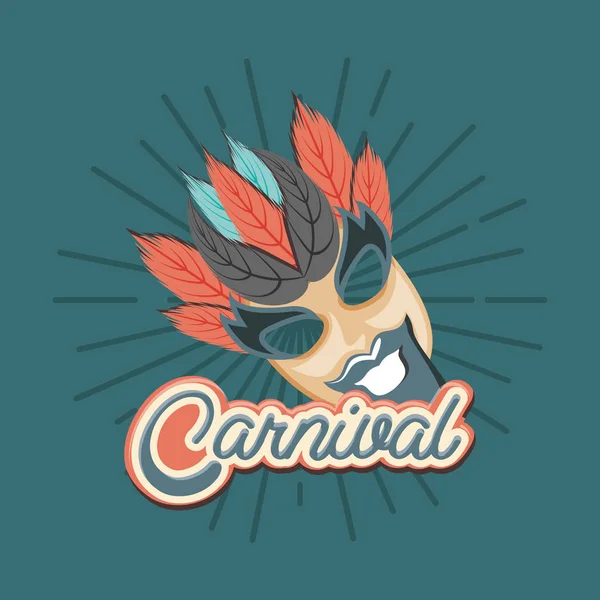 Mascarada fiesta carnaval máscara con plumas — Vector de stock