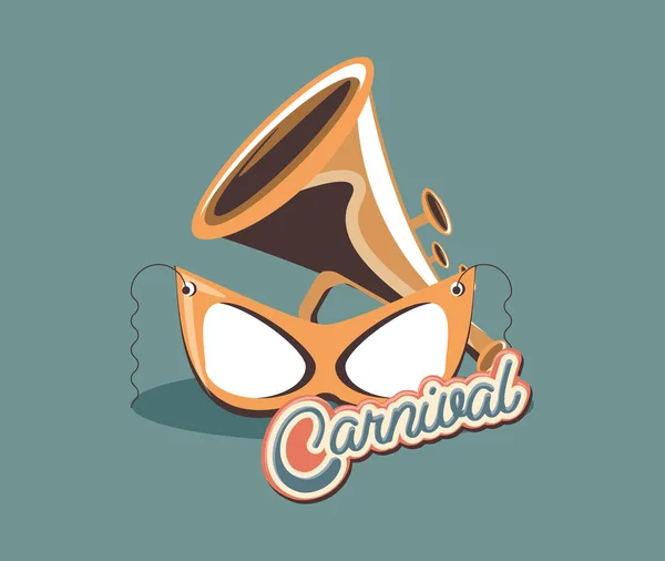 Trompeta de carnaval y gafas de máscara retro vintage — Vector de stock