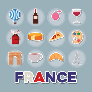 Fransa Kültür kartı set simgeleri ile