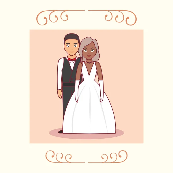 Düğün kartı ile evli çift — Stok Vektör