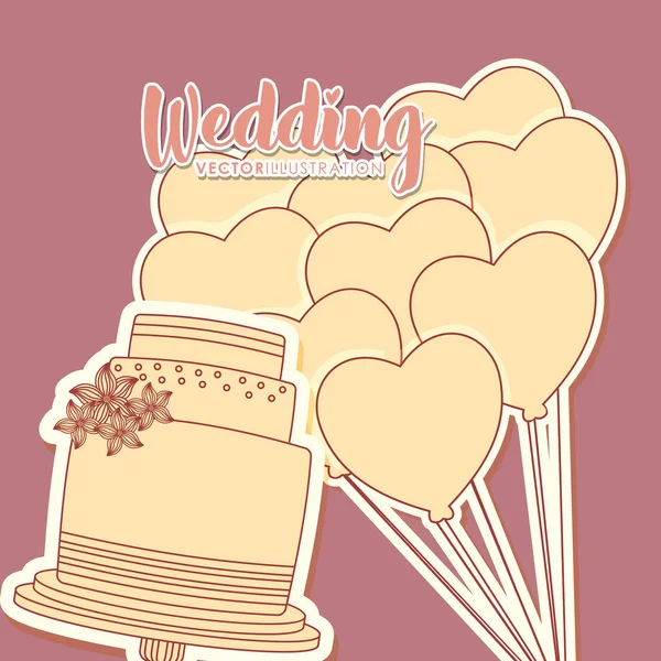 Carte de célébration de mariage avec gâteau sucré — Image vectorielle