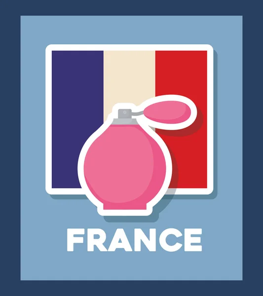 Frankrijk Cultuur kaart met vlag en parfum fles — Stockvector