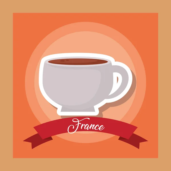 Tarjeta de cultivo de Francia con taza de café — Archivo Imágenes Vectoriales