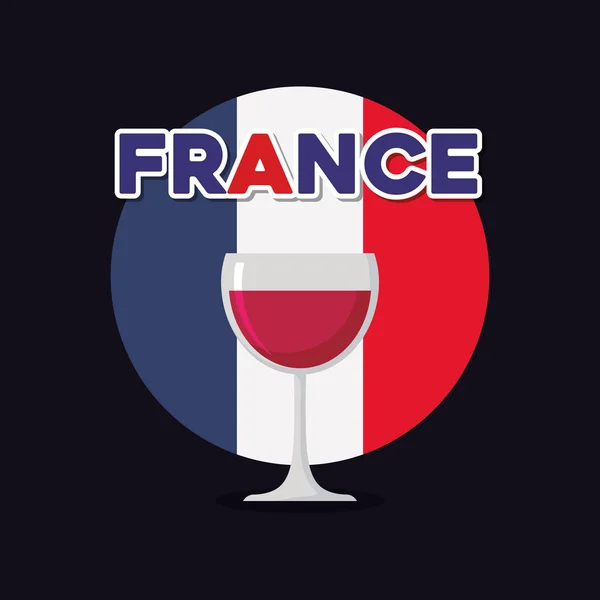 Карта культуры Франции с флагом и бокалом вина — стоковый вектор
