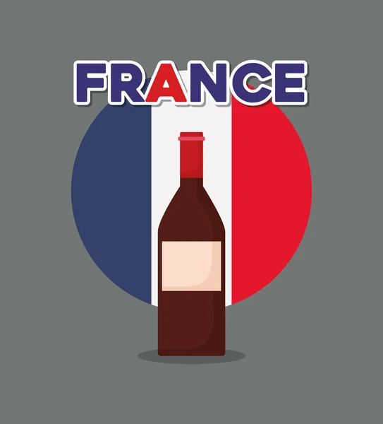 Карта культуры Франции с флагом и бутылкой вина — стоковый вектор