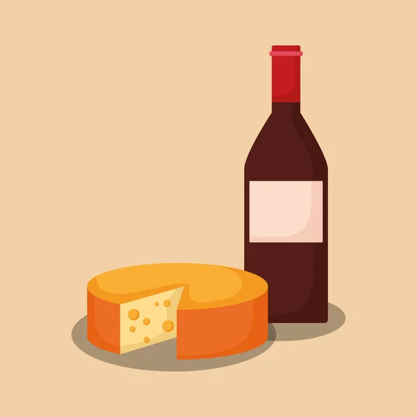 Bouteille de vin au fromage — Image vectorielle