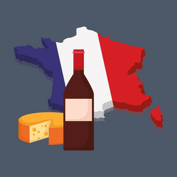 Картка культури Франції з прапор і вино пляшку — стоковий вектор