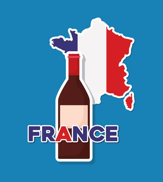 Fransa Kültür kartı ile bayrak ve şarap şişe — Stok Vektör