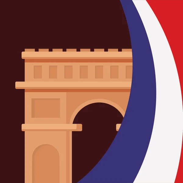 Tarjeta de cultura de Francia con bandera y arco de triunfo — Vector de stock