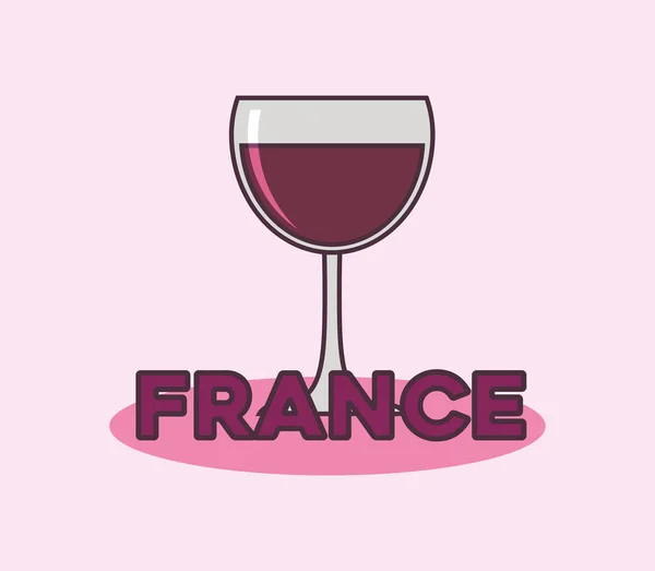 Карта культуры Франции с бокалом вина — стоковый вектор