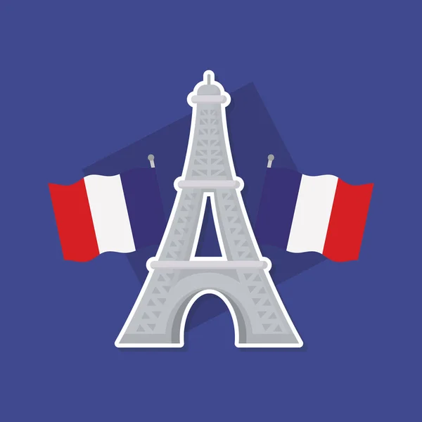 法国文化卡片与旗子和埃菲尔铁塔 — 图库矢量图片