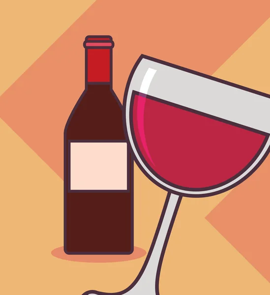 Botella y copa de vino — Vector de stock