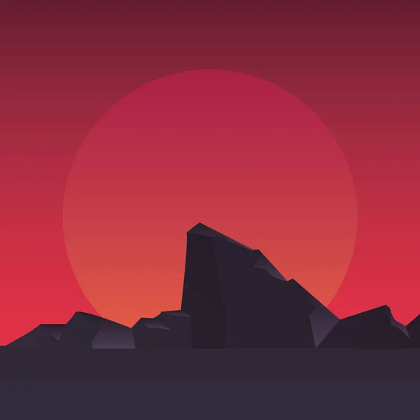 Retro future label with mountains scene — стоковый вектор