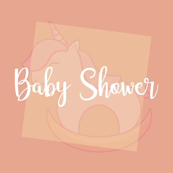 Baby sprcha karty s dřevěnými jednorožec — Stockový vektor