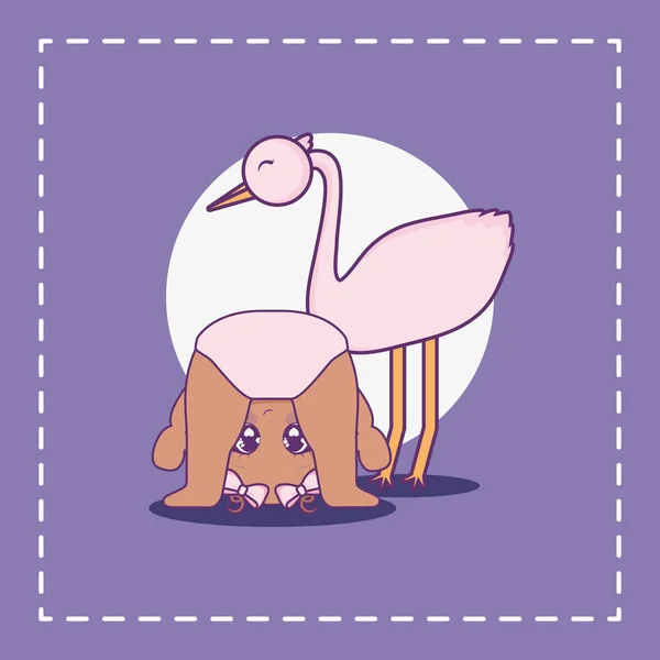 Küçük kız ve leylek bebek duş kartı — Stok Vektör