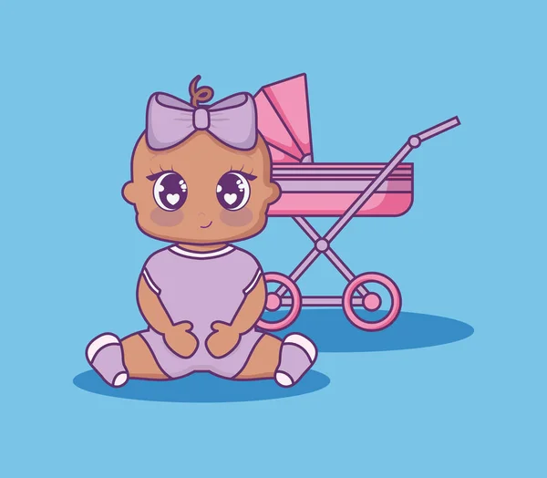 婴儿淋浴卡与小女孩与购物车 — 图库矢量图片