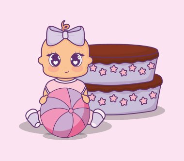 Bebek duş kartı ile pasta ve küçük kız