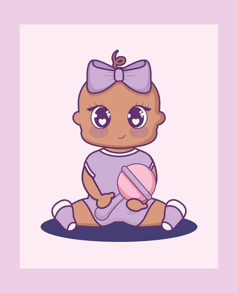 带 maraca 的小女孩的婴儿沐浴卡 — 图库矢量图片