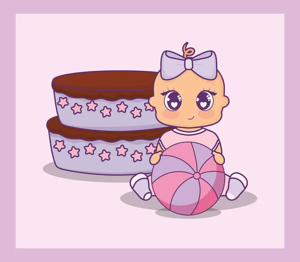 Baby ντους κάρτα με κοριτσάκι και κέικ — Διανυσματικό Αρχείο