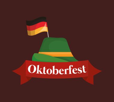 Oktoberfest etiketi ile Alman şapka vektör çizim tasarım