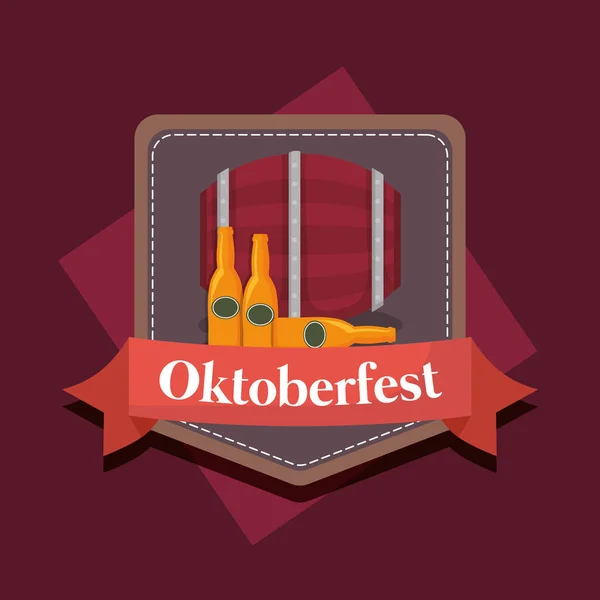 Oktoberfest-Etikett mit Bierflaschen — Stockvektor