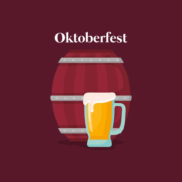 Oktoberfest etiket varil bira ile — Stok Vektör