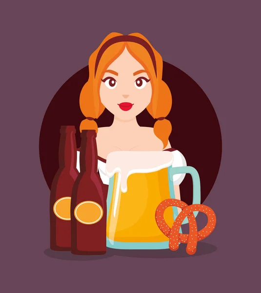 Femme allemande avec des bouteilles de bière — Image vectorielle