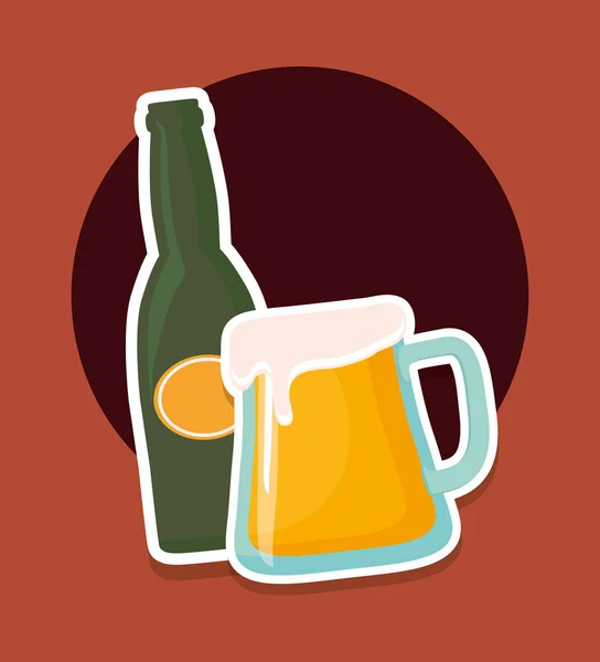 Tarro de cerveza y botella icono de la bebida — Vector de stock