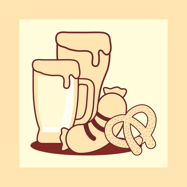 Tarro de cerveza con pretzel — Vector de stock