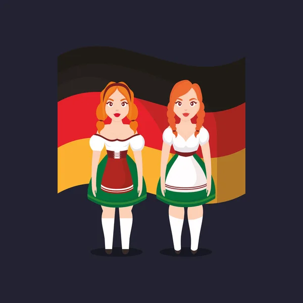 Mujeres alemanas con bandera de Alemania — Vector de stock