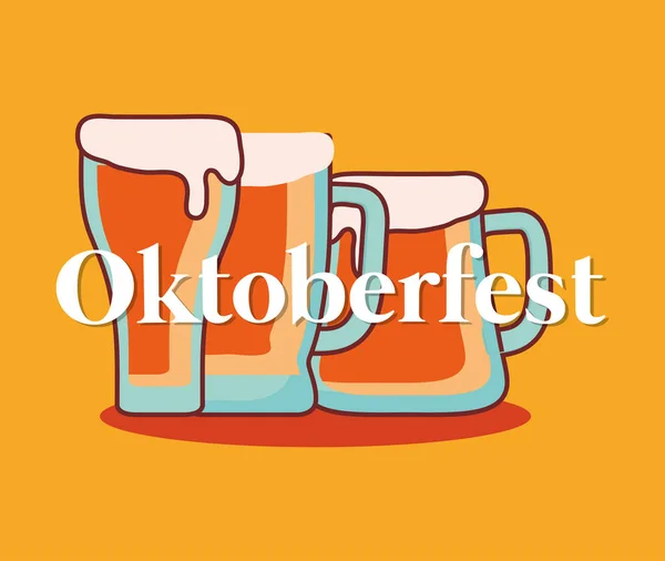 Etichetta oktoberfest con barattoli di birra — Vettoriale Stock