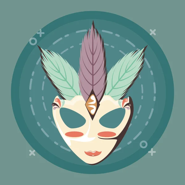 Carnival mask with feathers decoration retro style — Stock Vector