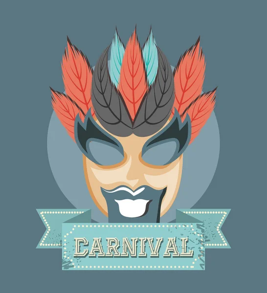 Masque de carnaval avec des plumes décoration style rétro — Image vectorielle