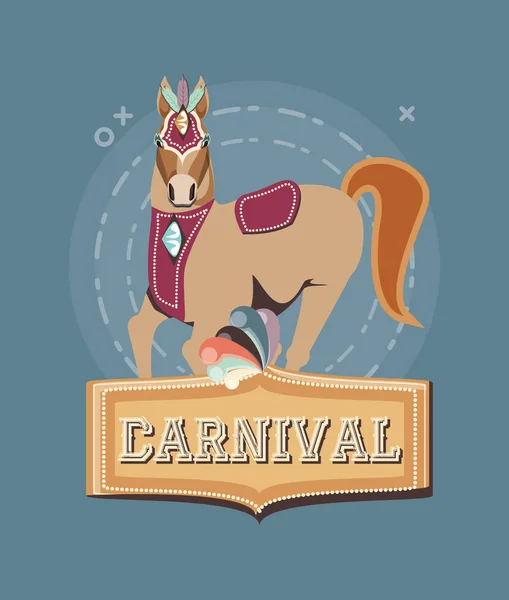 Carnaval cavalo circo mostrar decoração retro — Vetor de Stock