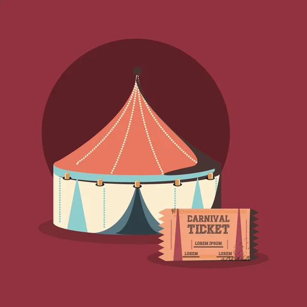 Carnaval circo barraca e bilhete mostrar retro — Vetor de Stock