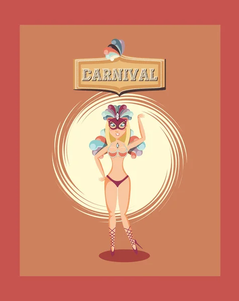 Mulher de carnaval em traje pôster de caráter tradicional — Vetor de Stock