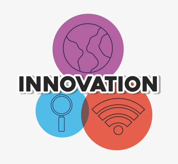 Ikona Innowacji Technologii Nad Kolorowe Koła Białe Tło Ilustracji Wektorowych — Wektor stockowy