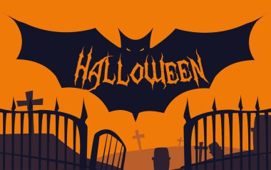 Cadılar Bayramı kartı ile gece mezarlık sahne