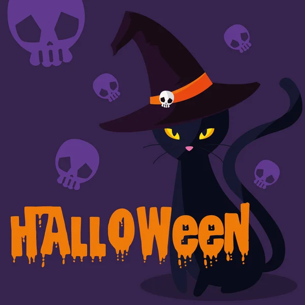 Carte Halloween avec chat noir — Image vectorielle