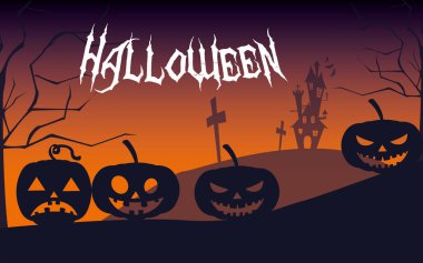 Cadılar Bayramı kartı ile perili şato