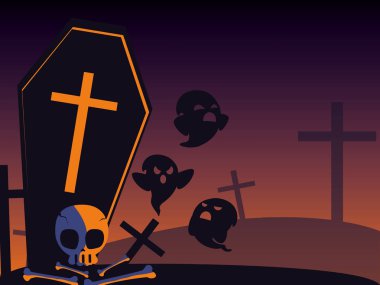 Cadılar Bayramı kartı ile gece mezarlık sahne